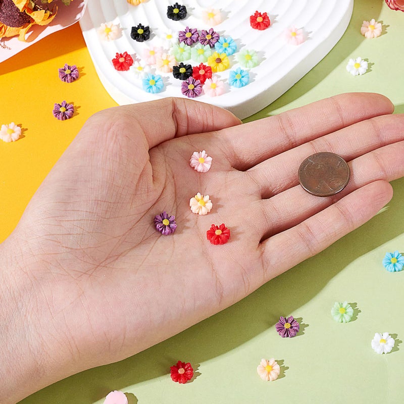 BB Beadthoven Beadthoven 50pcs 9mm 2/5 Inch Mini Resin Flower Cabochons Mixed Colors No Hole Daisy Flat Back Charms Mini Flowers Cameo Charms Jewelry Embellishment Supplies for Gluing DIY Jewelry Earrings Rings - Image 3